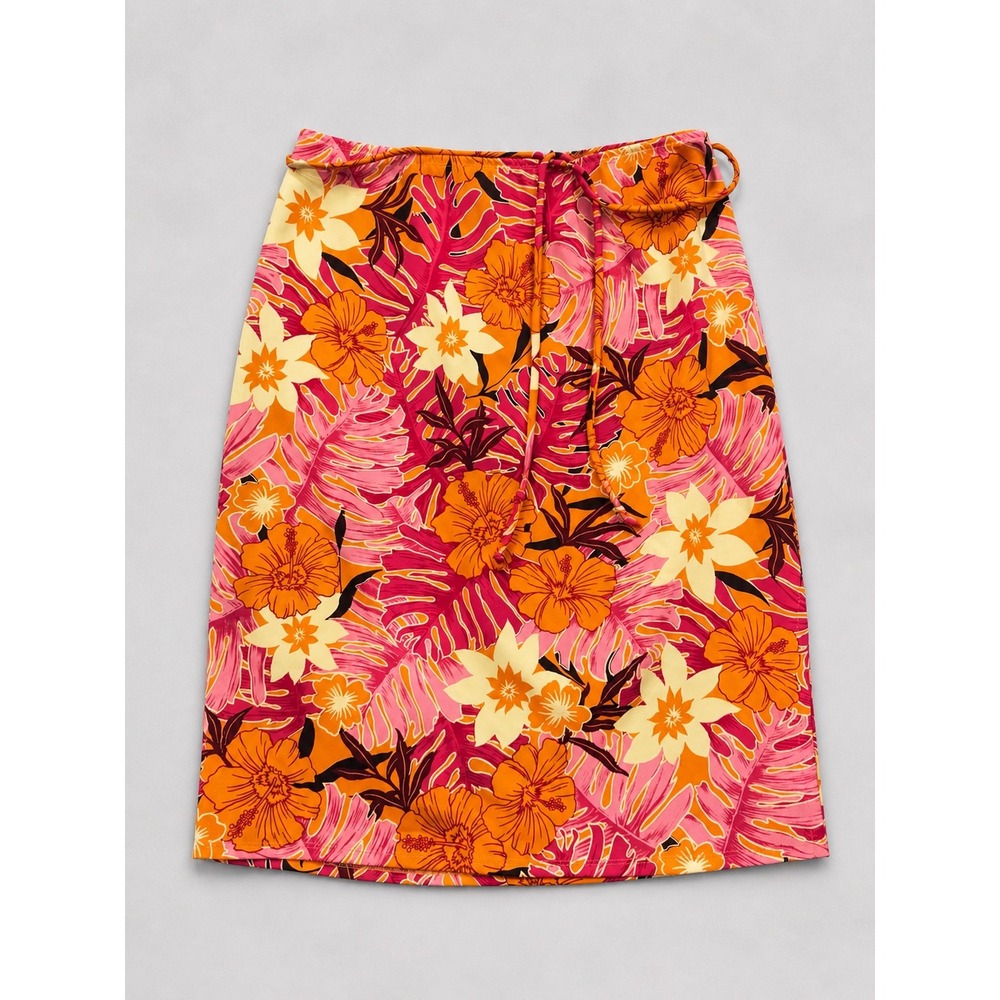 Wet Seal Vintage Tropical Hibiscus Floral Mini Skirt‎ Pink Orange Medium Y2K